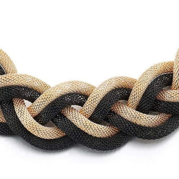Chunky Braided Mesh Gold Black Chain 50s 60s Retro Choker Necklace Goth Glam New - Picture 4 of 9